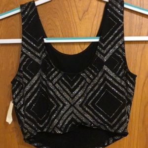 BLACK CROP TOP WITH SILVER GLITTER DETAIL